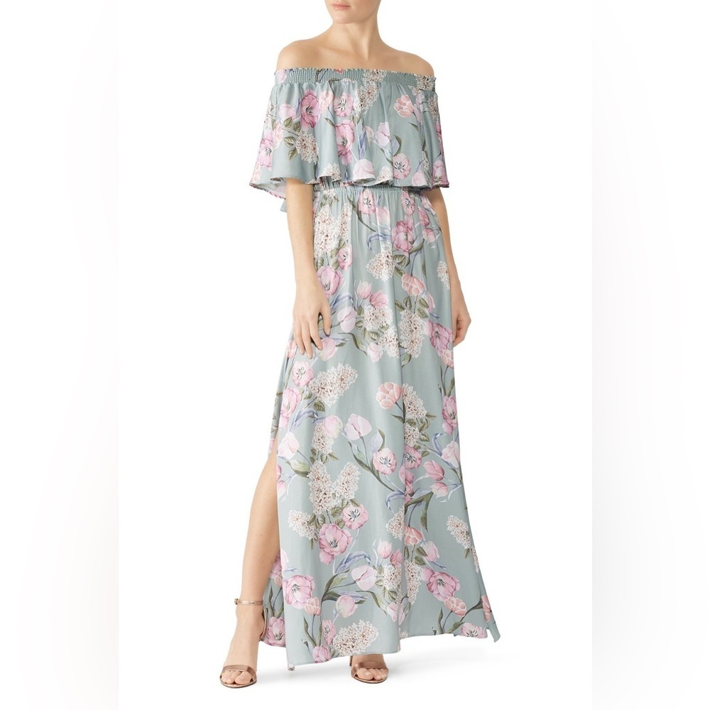 Show Me Your MuMu Sage Primavera Floral Off-Shoulder Hacienda Maxi Dress Small